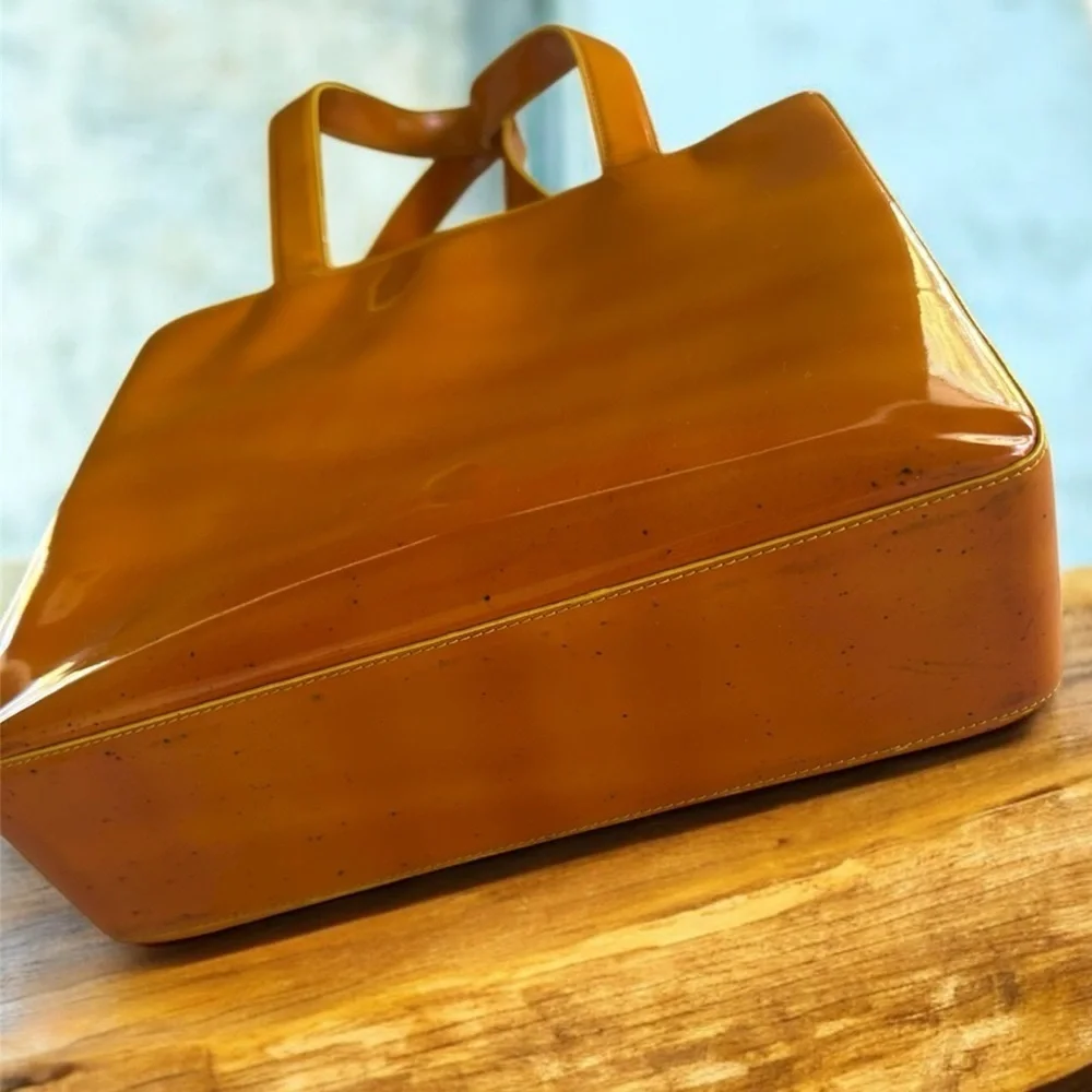CHANEL Mustard Yellow Patent Leather Tote